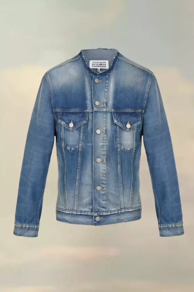 Collarless denim jacket