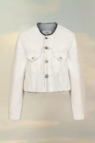 Cropped Collarless Denim Jacket