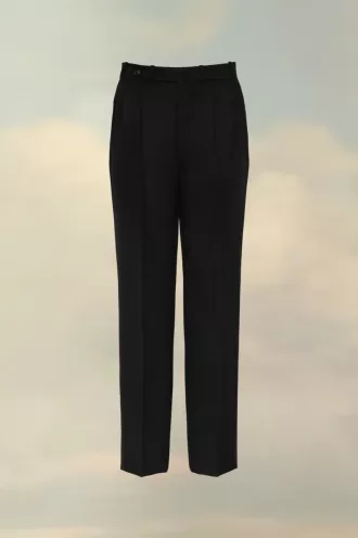 Herringbone Wool Pleated Trousers