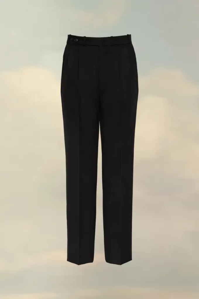 Herringbone Wool Pleated Trousers