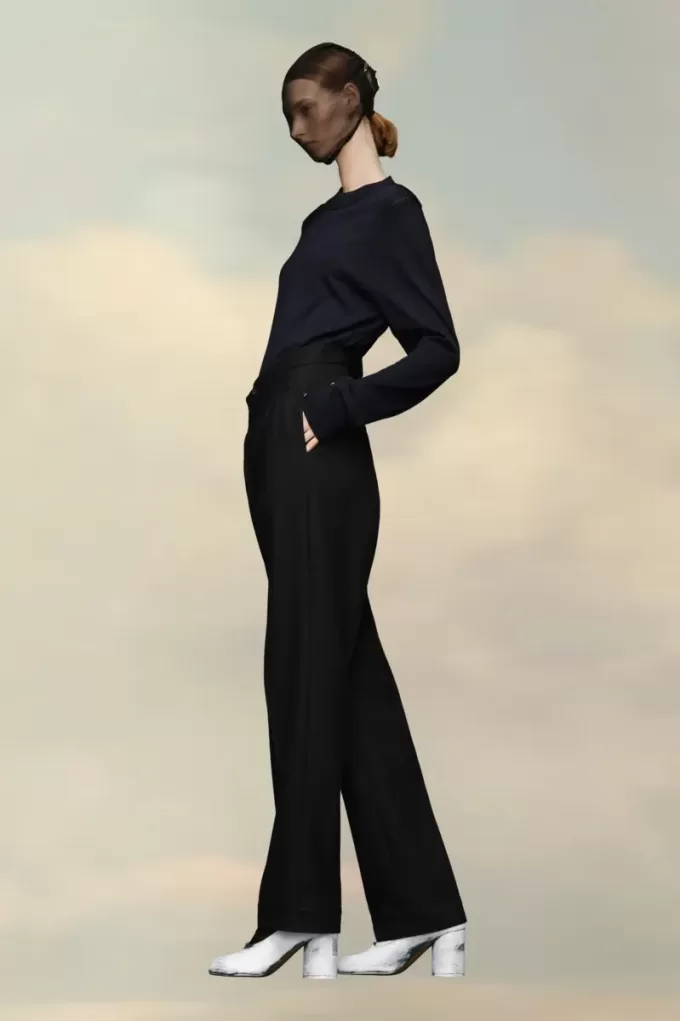 Herringbone Wool Pleated Trousers