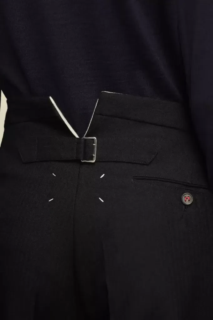 Herringbone Wool Pleated Trousers