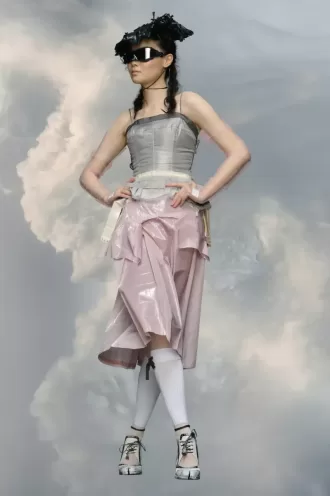 Laminated taffeta midi skirt