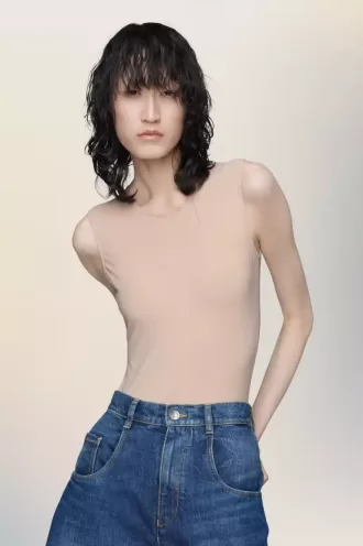 Technical jersey sleeveless bodysuit