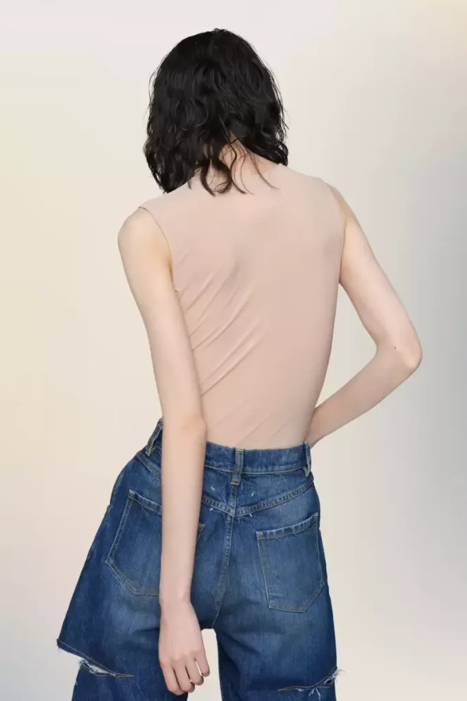 Technical jersey sleeveless bodysuit